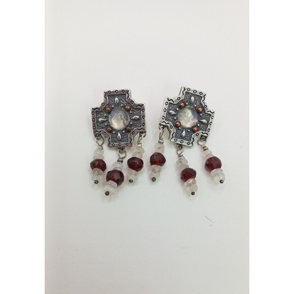 Carolyn Pollack Relios Sterling Crystal Garnet Bead Copper Accent Dangle Earring - Picture 2 of 11